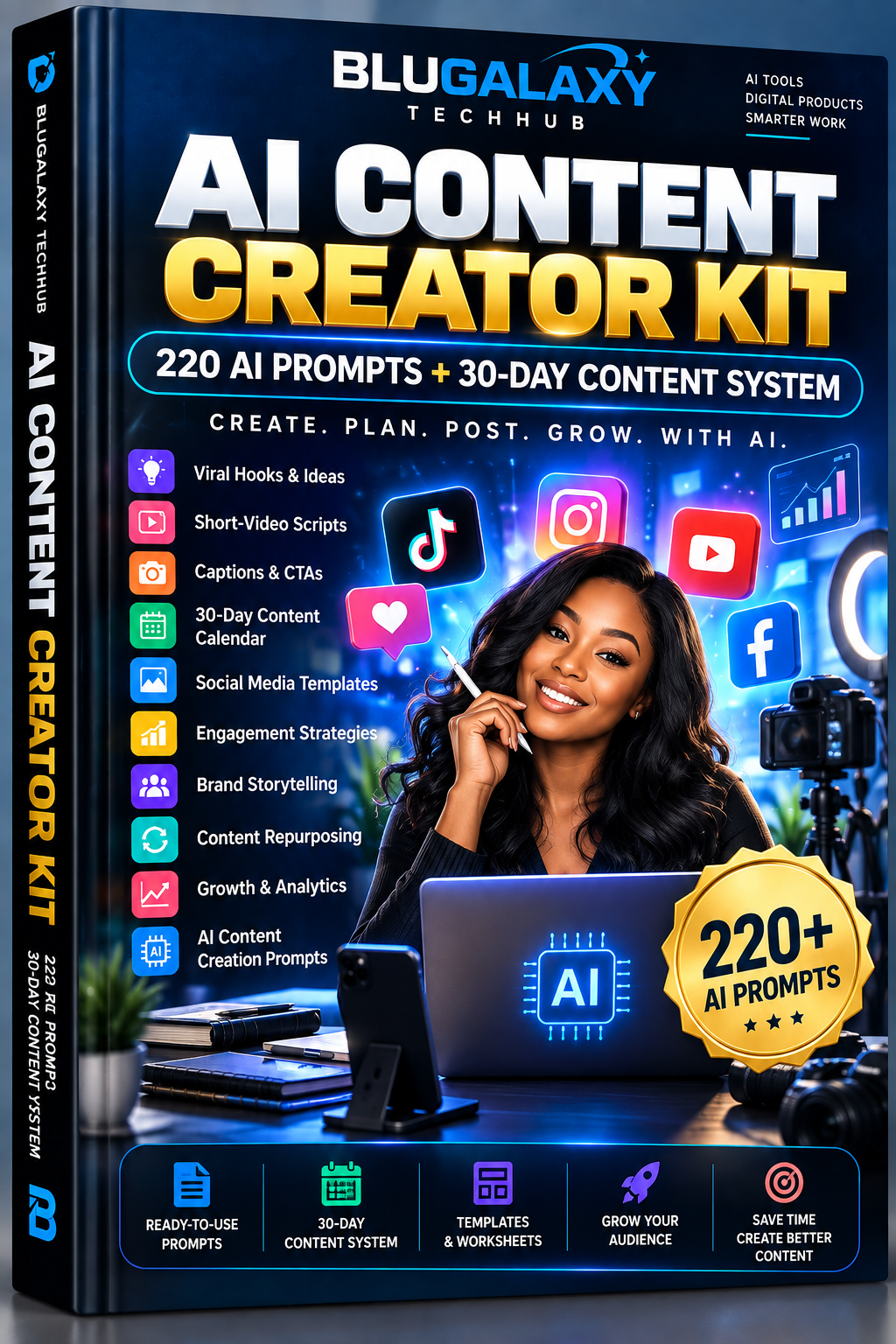 Blugalaxy AI Content Creator Kit — 220 AI Prompts + 30-Day Content System