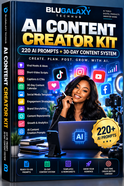 Blugalaxy AI Content Creator Kit — 220 AI Prompts + 30-Day Content System