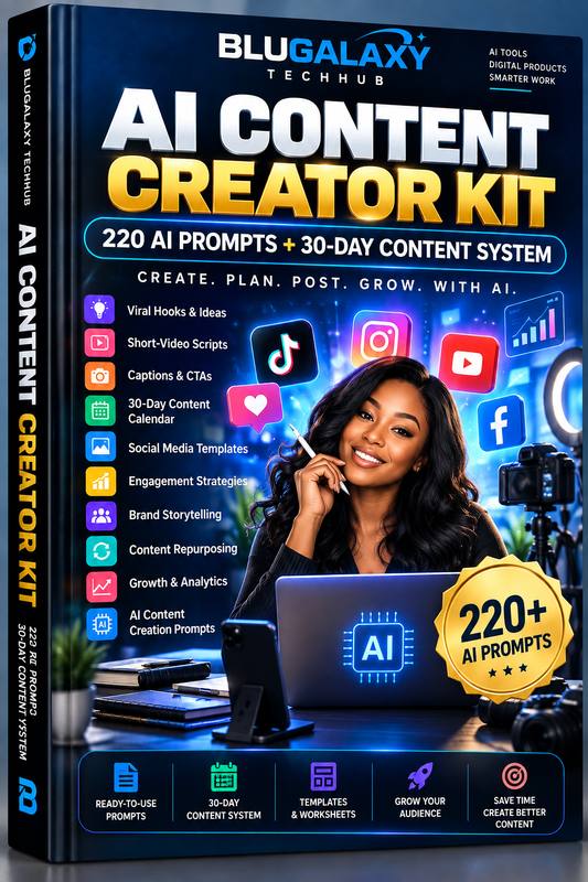 Blugalaxy AI Content Creator Kit — 220 AI Prompts + 30-Day Content System
