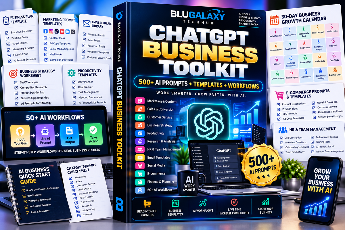 🚀 Blugalaxy ChatGPT Business Toolkit 500+ AI Prompts + Templates + Business Workflows